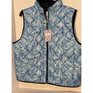 STELLA PARKER ISLAND BLUE FLORAL QUILTED VEST: NEW WITH TAGS: Petite XL‎